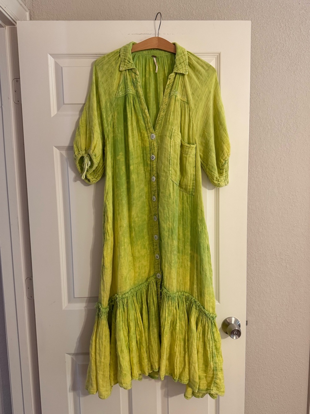 Free People Maya Midi Shirt Dress in Green Seam Wash Size Medium